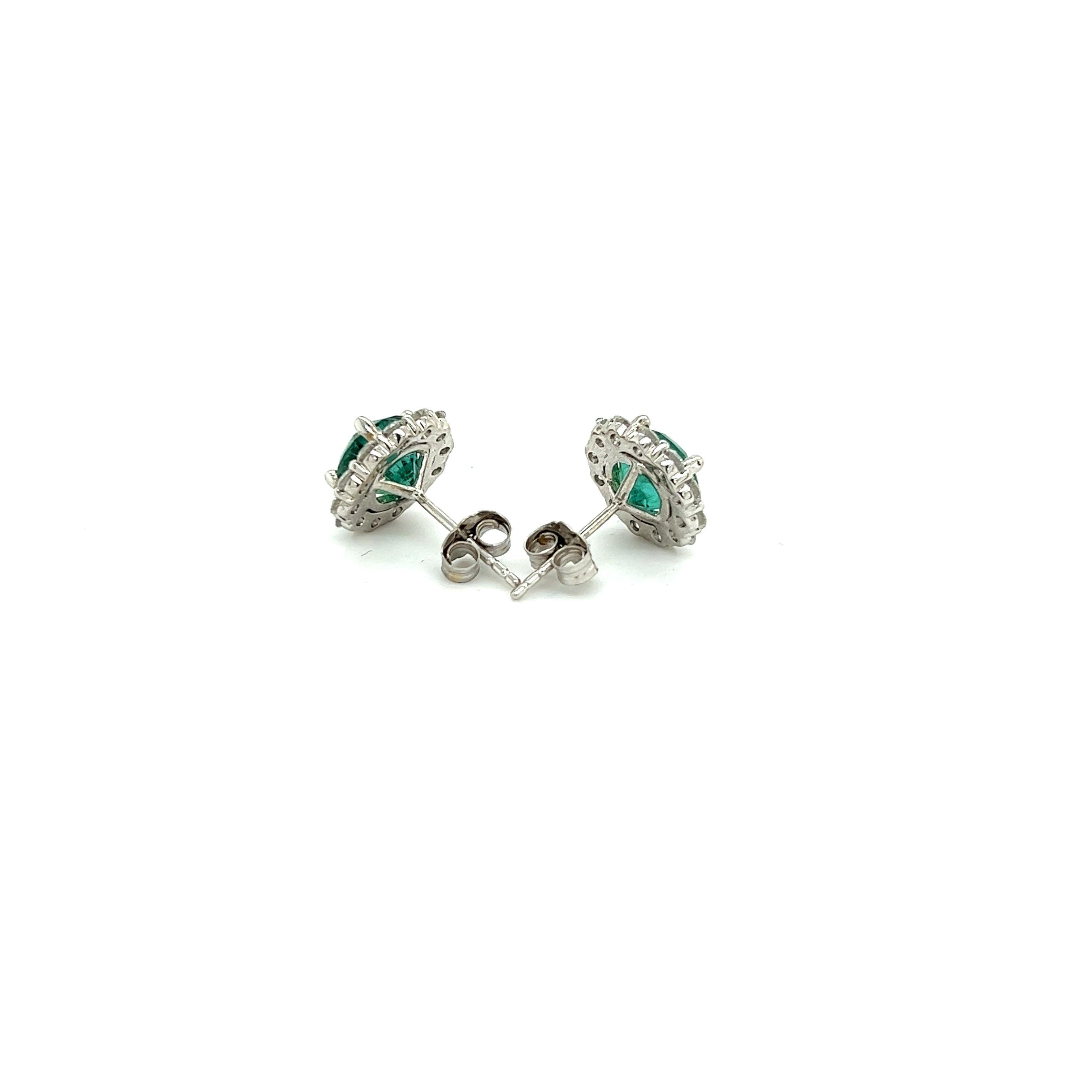 Natural Emerald Diamond Earrings 18k White Gold 3.8 TCW Certified In New Condition For Sale In Brooklyn, NY