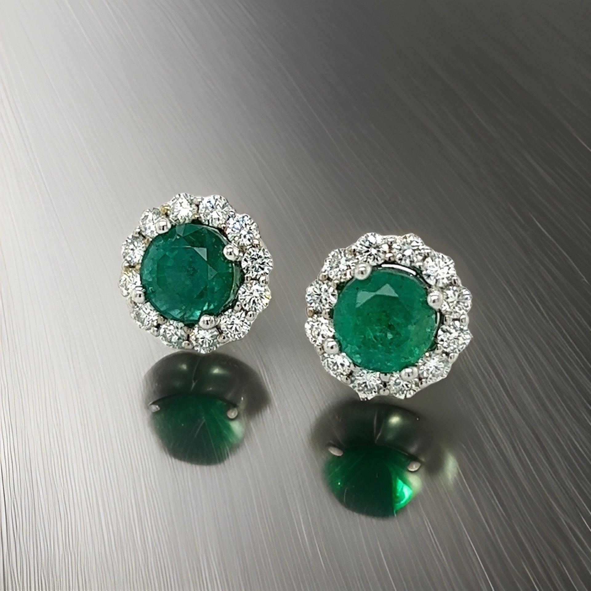 Women's Natural Emerald Diamond Earrings 18k White Gold 3.8 TCW Certified For Sale
