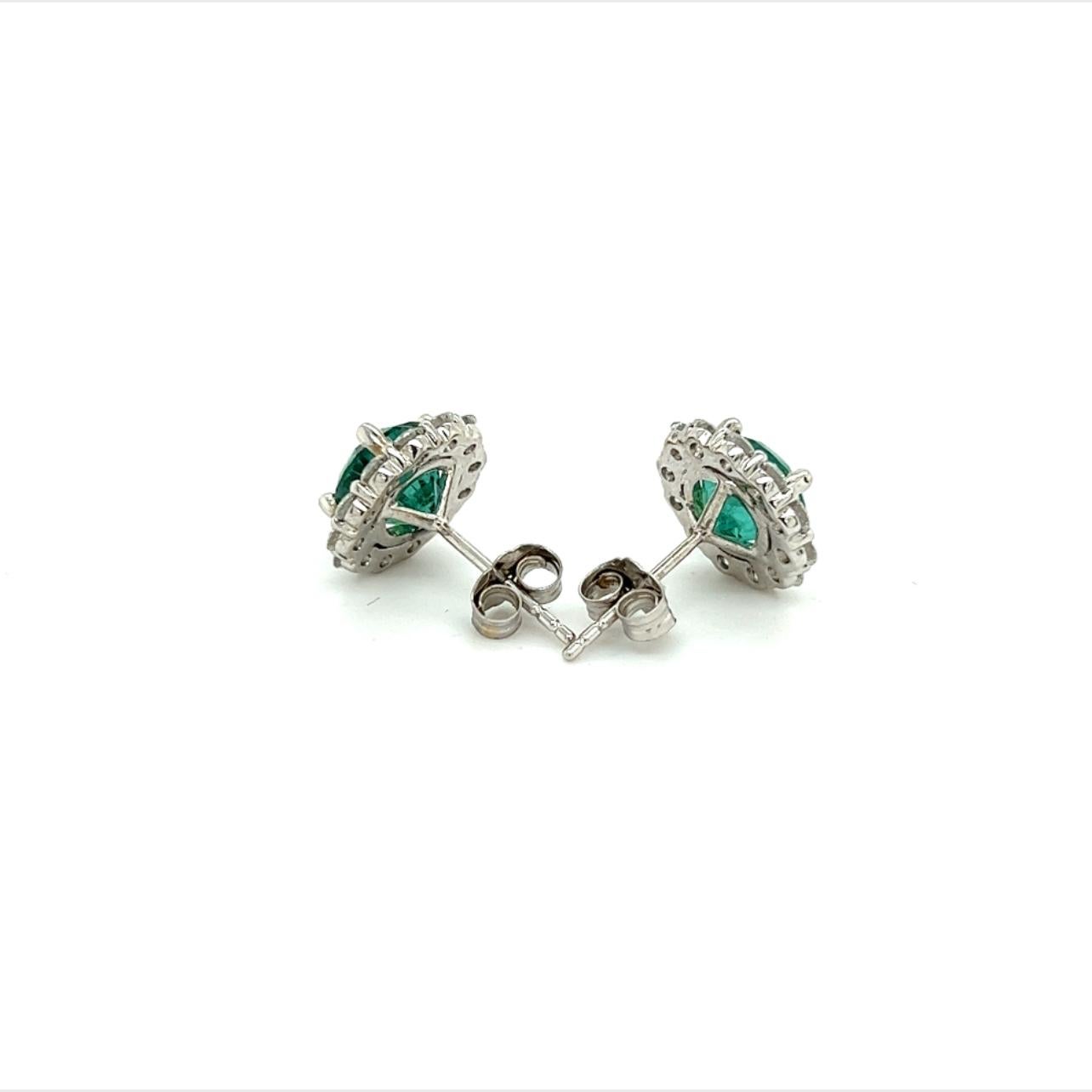 Natural Emerald Diamond Earrings 18k White Gold 3.8 TCW Certified For Sale 1