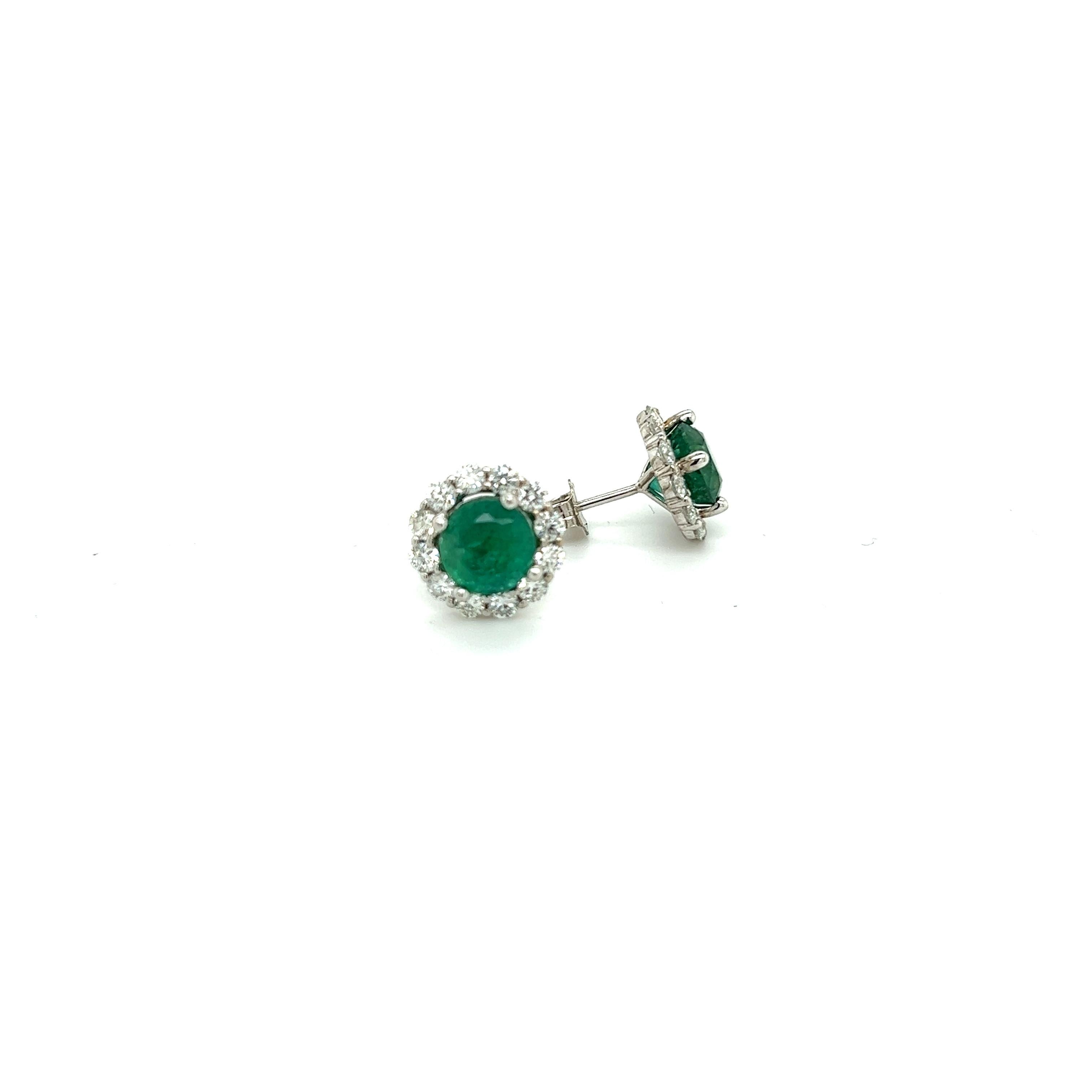 Natural Emerald Diamond Earrings 18k White Gold 3.8 TCW Certified For Sale 2