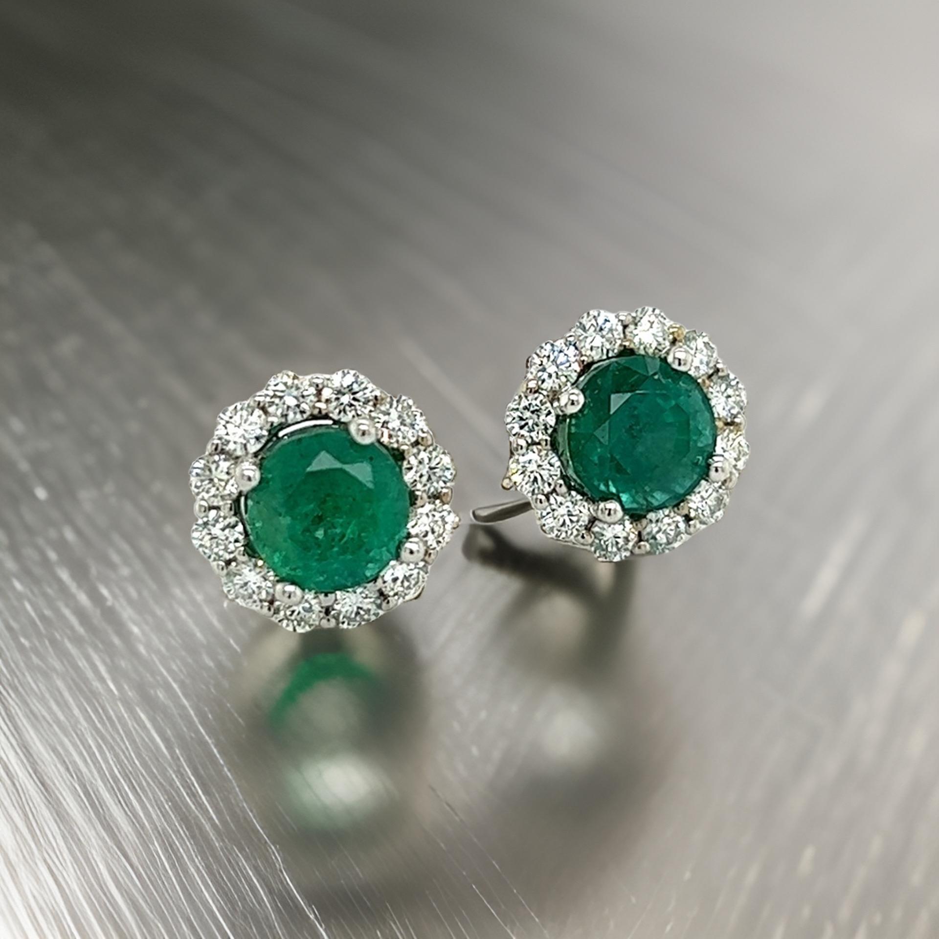Natural Emerald Diamond Earrings 18k White Gold 3.8 TCW Certified For Sale 2