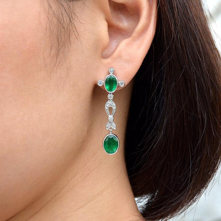 Natural Emerald Diamond Earrings 2