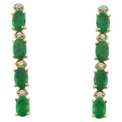 Natural Emerald Diamond Earrings in 14 Karat Solid Yellow Gold 