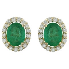 Dazzling Emerald and Diamond Earrings in 14 Karat Solid Yellow Gold