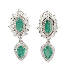 18k Gold Emerald and Diamond Halo Earrings, 2.86ct Emerald