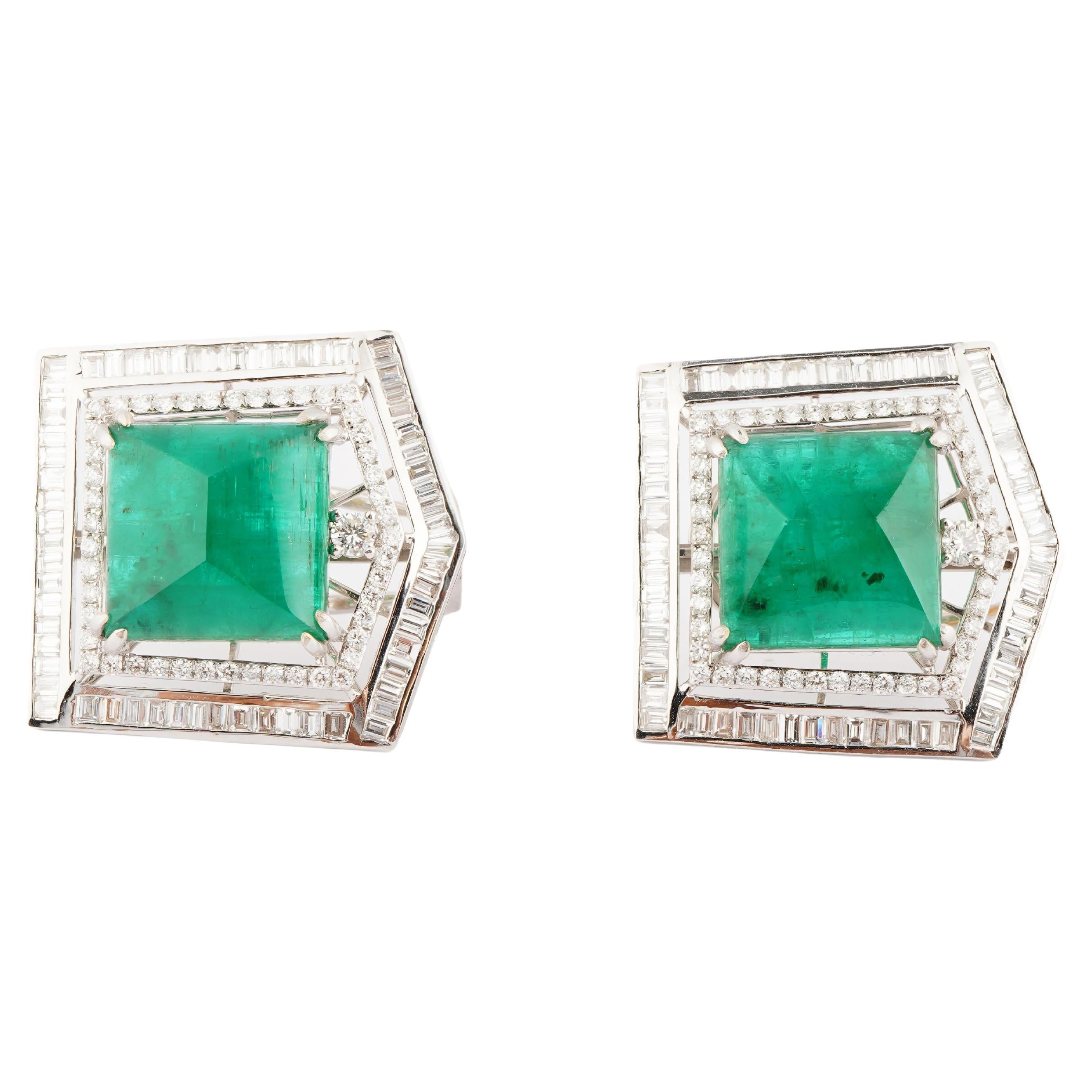 Natural emerald diamond earrings in 18k gold