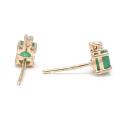 Natural Emerald Diamond Earrings Stud, 14K Yellow Gold