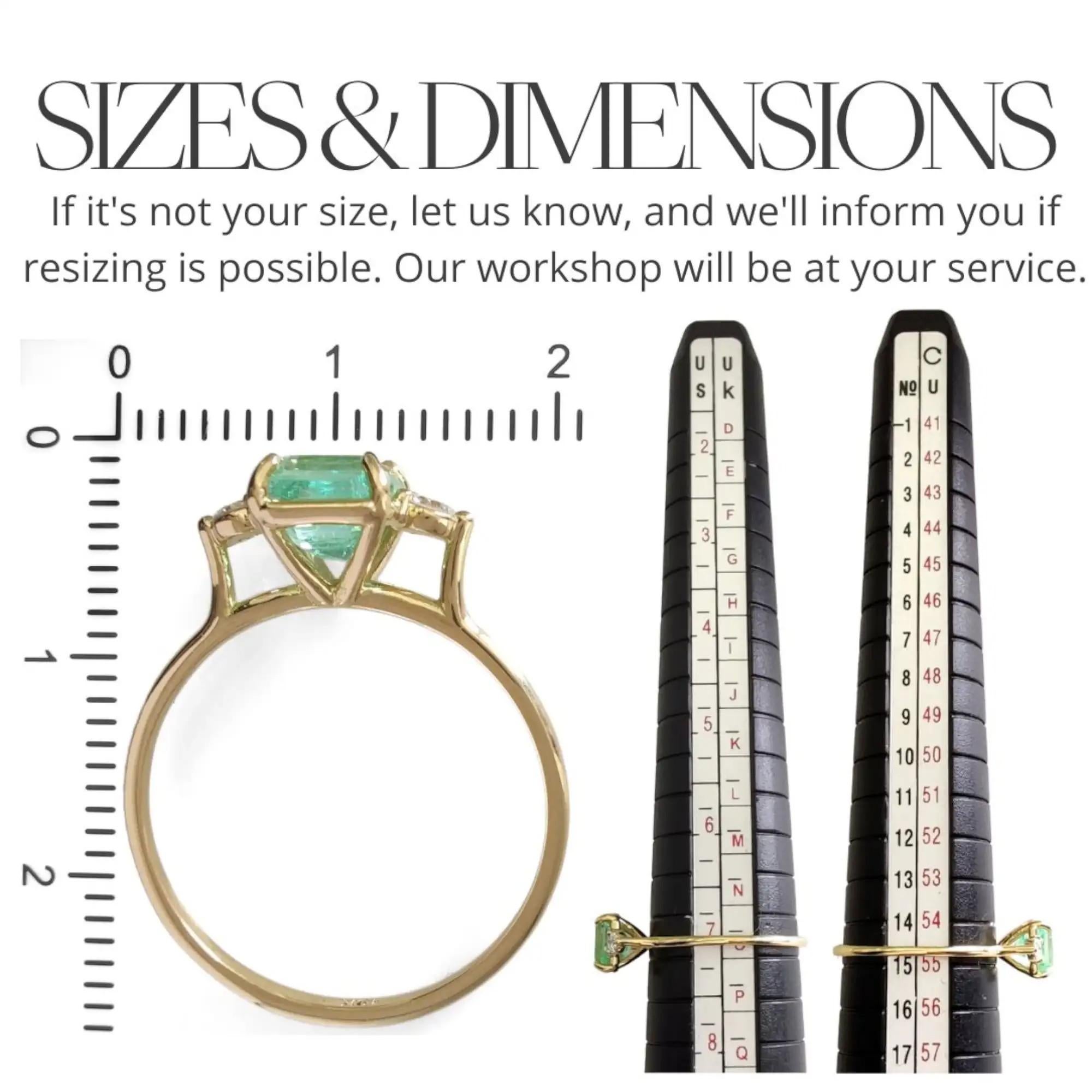 Natural Emerald Diamond Engagement Ring, 18K Gold - 4
