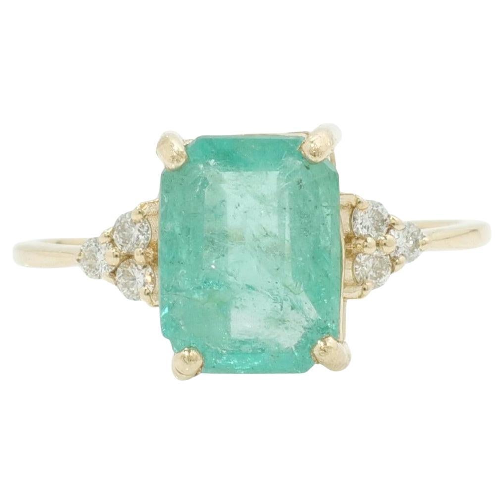 Natural Emerald & Diamond Gemstone Ring in 14k Solid Gold (Certified)