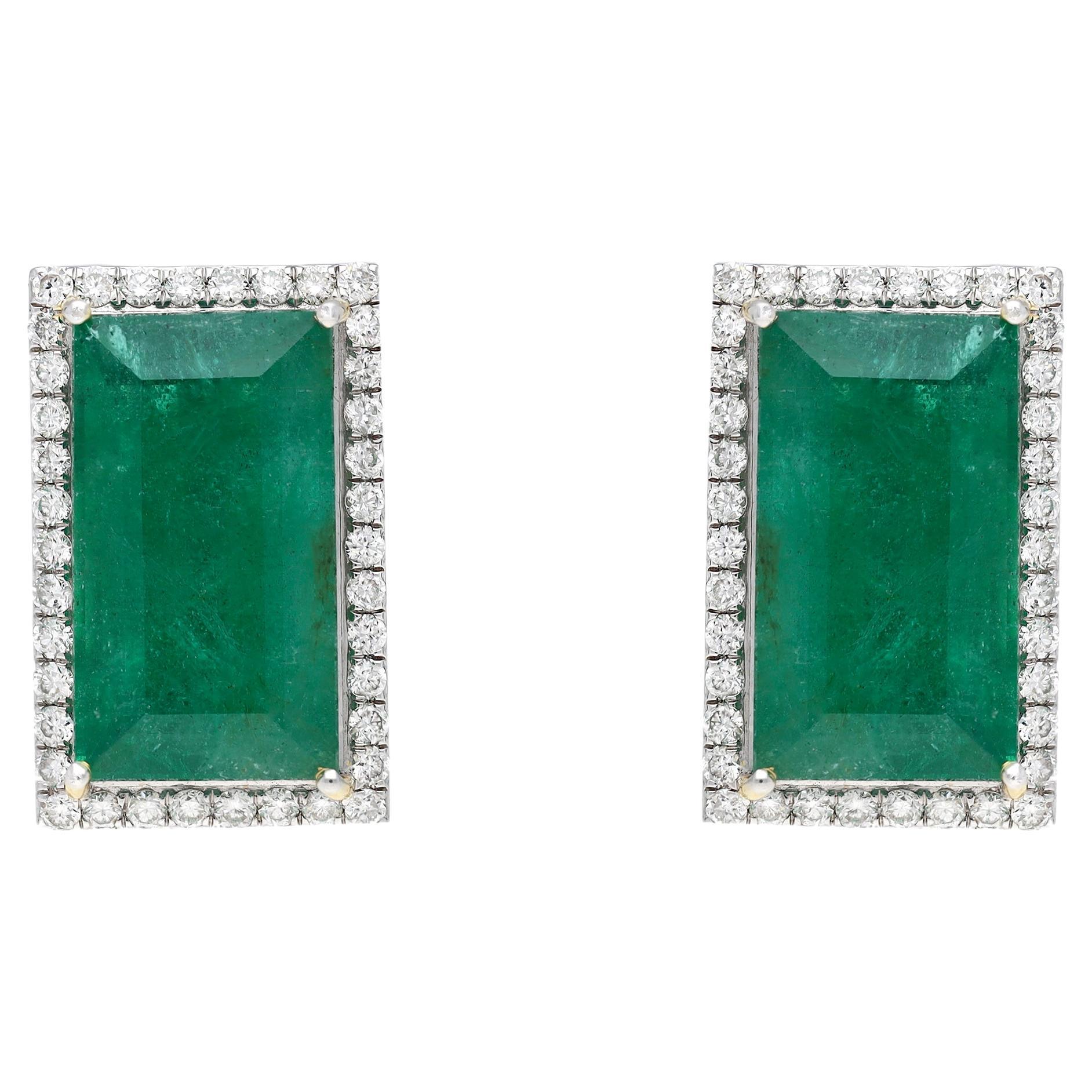 Natural Emerald & Diamond gold earring in 14k
