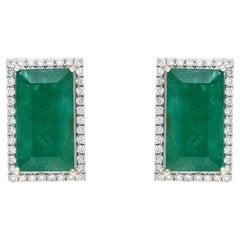 Natural Emerald & Diamond gold earring in 14k