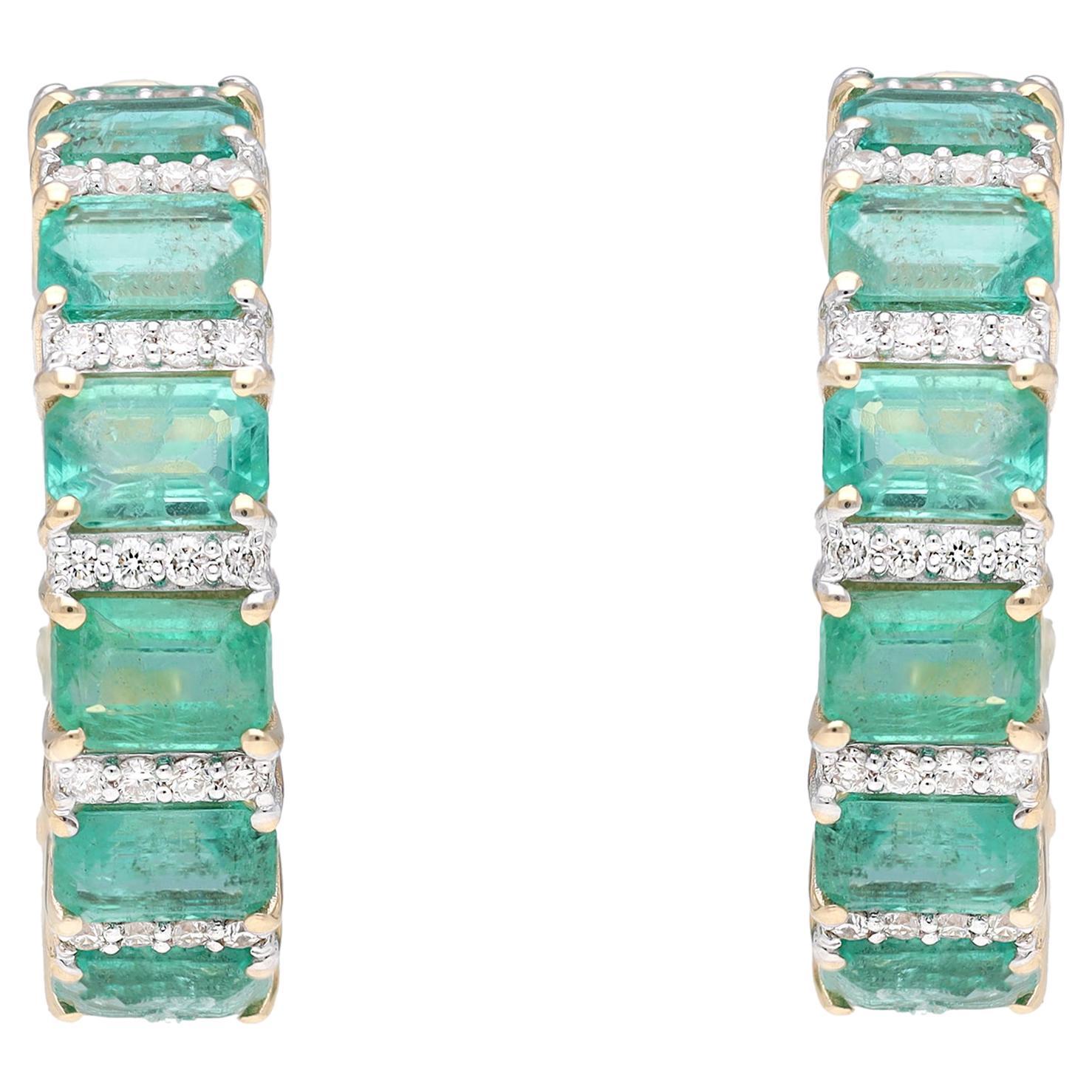 Natural Emerald & Diamond gold earring in 14k