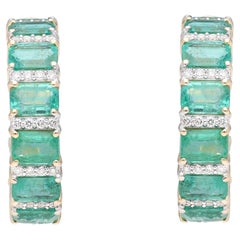 Natural Emerald & Diamond gold earring in 14k