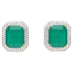 Natural Emerald & Diamond Gold earring in 14k