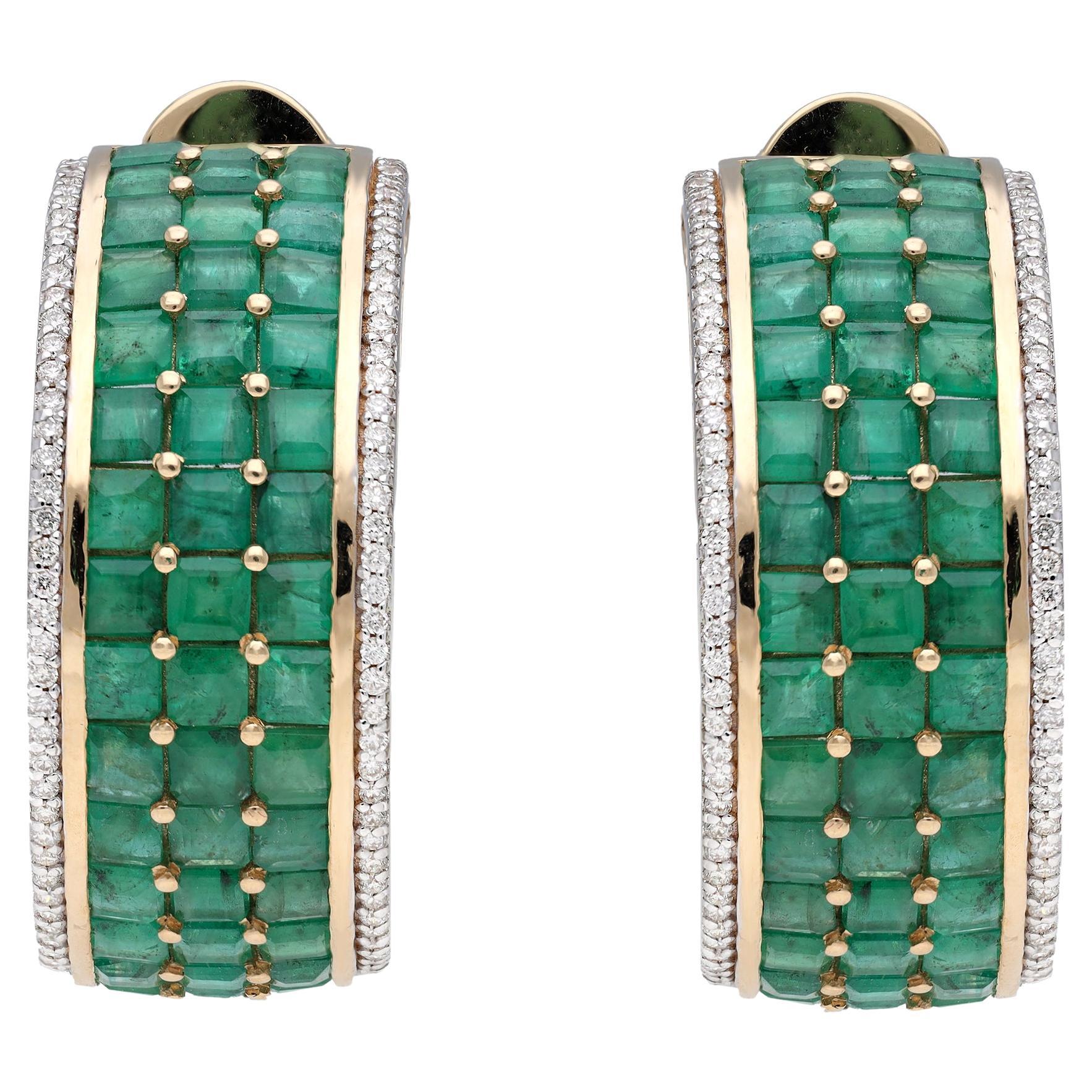 Natural Emerald & Diamond Gold earring in 14k
