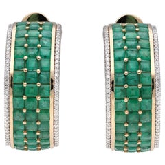 Natural Emerald & Diamond Gold earring in 14k