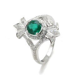 Natural 0.85cts Emerald & 0.38cts Diamond Ring in 18k Gold