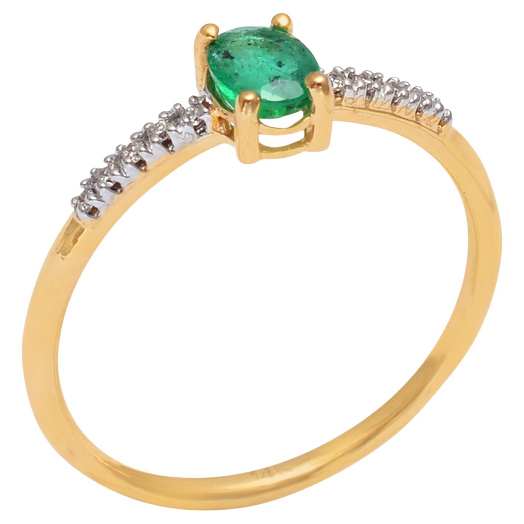 Esmeralda Natural y Diamante Anillo de Oro de 14k