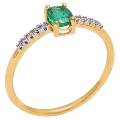 Esmeralda Natural y Diamante Anillo de Oro de 14k