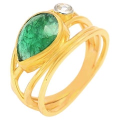Esmeralda Natural y Diamante Anillo de Oro de 14K