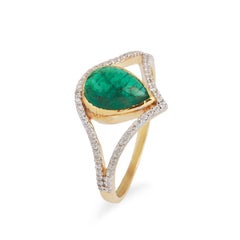 Anello con smeraldo naturale e diamante in oro 14k