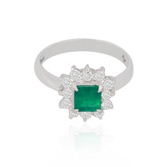 Natural 0.70cts Emerald & 0.40cts Diamond Ring in 18k Gold
