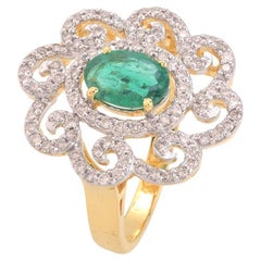 Natural Emerald & Diamond Gold Ring in 18K