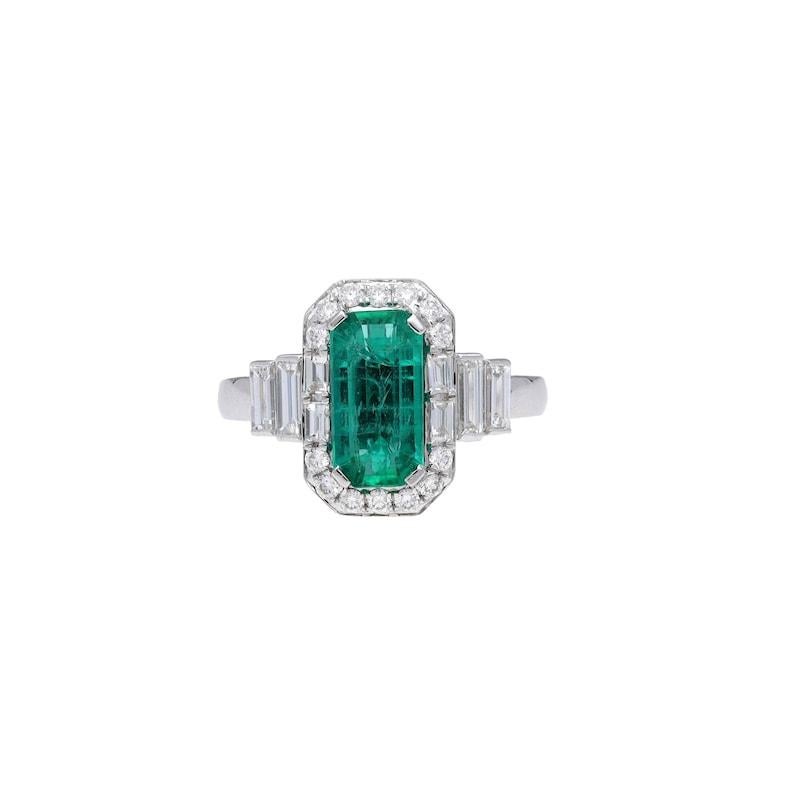 Women's Natural emerald diamond gold ringin 18 k octagon cut