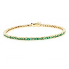 Sambisch-Tennisarmband aus massivem 14K Gelbgold mit natürlichem Smaragd und Diamant in Gold