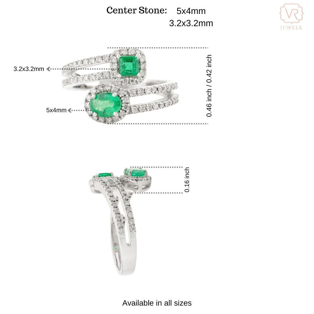 Im Angebot: Natürlicher Smaragd-Diamant-Halo-Ehering aus 18 Karat Weißgold für sie mit Halo By Pass () 9