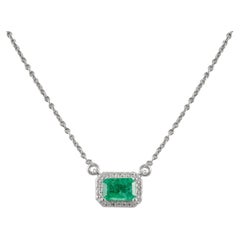 Natürlicher Smaragd Diamant Halo Kette Halskette 18k Solid White Gold