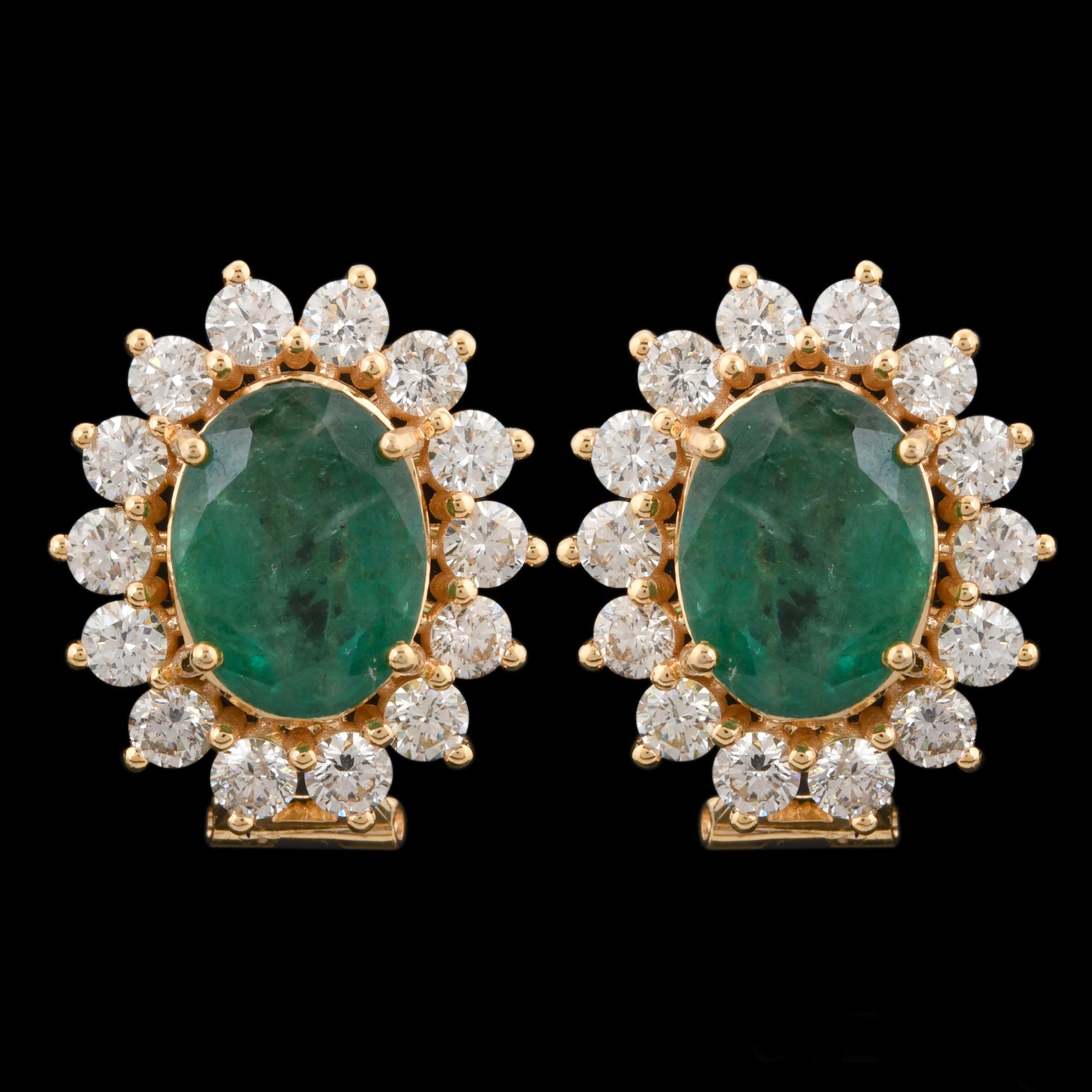 De las mujeres Pendientes de esmeralda natural con halo de diamantes en oro amarillo macizo de 10k Joyas en venta