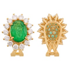 Pendientes de esmeralda natural con halo de diamantes en oro amarillo macizo de 10k Joyas