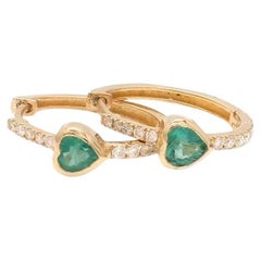 Natural emerald diamond heart earring in 14k gold