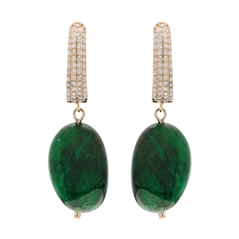 PRODUCT DETAILS :
===============

❋ Stone : Natural Emerald & Diamond
❋ Stone Size : 16x45 MM Approx.
❋ Stone Shape : Fancy Shape Tumble
❋ Stone Color : As Shown In Picture
❋ Stone Weight : 30.61 Cts. Approx.

❋ Diamond Weight : 0.45 Cts. Approx.
❋