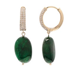 Natural emerald diamond hoop earrings / 18k gold earrings emerald beads