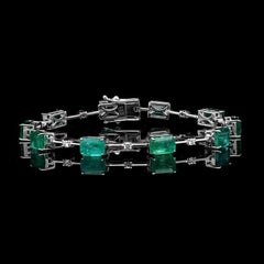 Natürlicher Smaragd 9,30cts & Diamant 0,27cts A Link Kettenarmband in 18k Weißgold