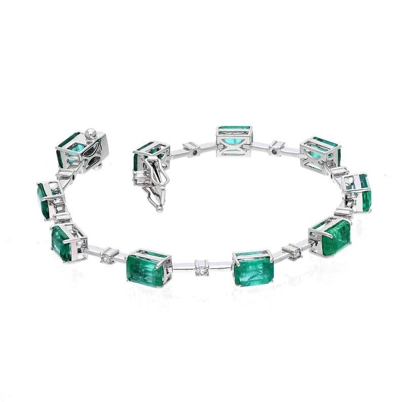 Natürlicher Smaragd Diamant A Link Kette Armband 18k Weißgold-Schmuck  6,75 Zoll (Zeitgenössisch) im Angebot