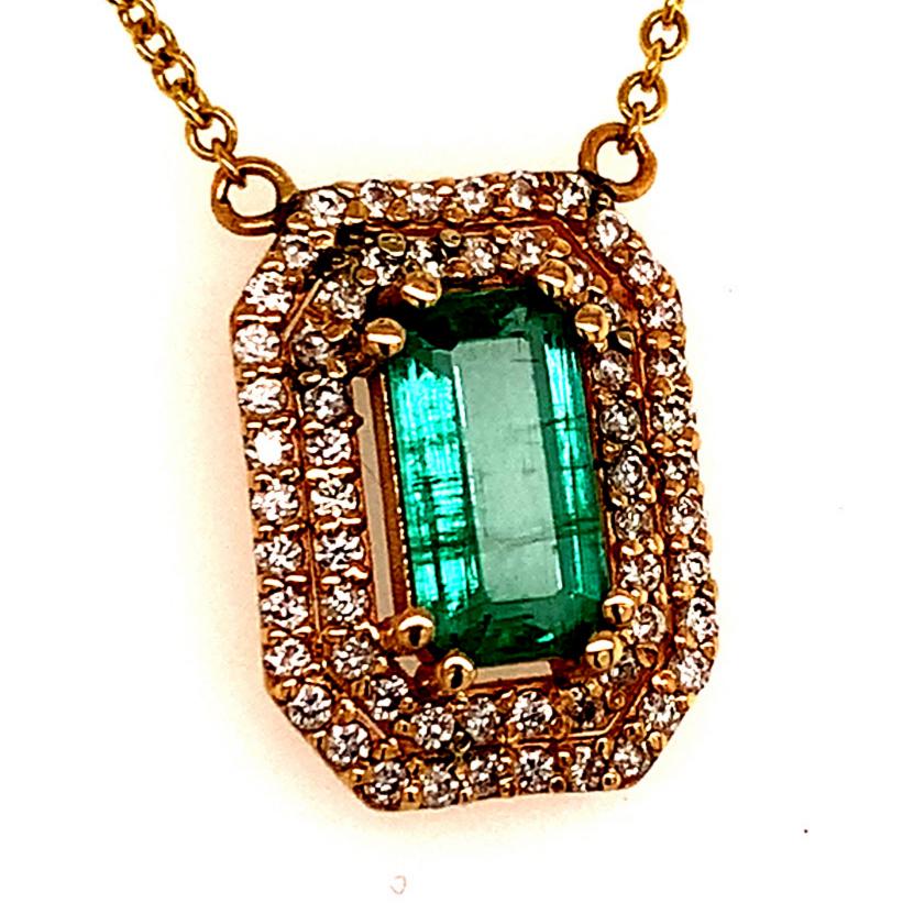 Natural Emerald Diamond Necklace 14k Gold 1.21 Tcw Certified For Sale 5