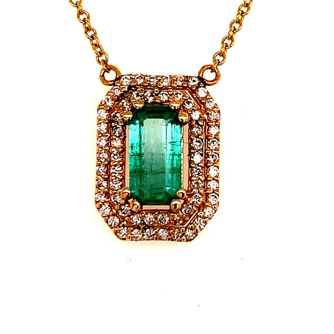 Natural Emerald Diamond Necklace 14k Gold 1.21 Tcw Certified For Sale 6