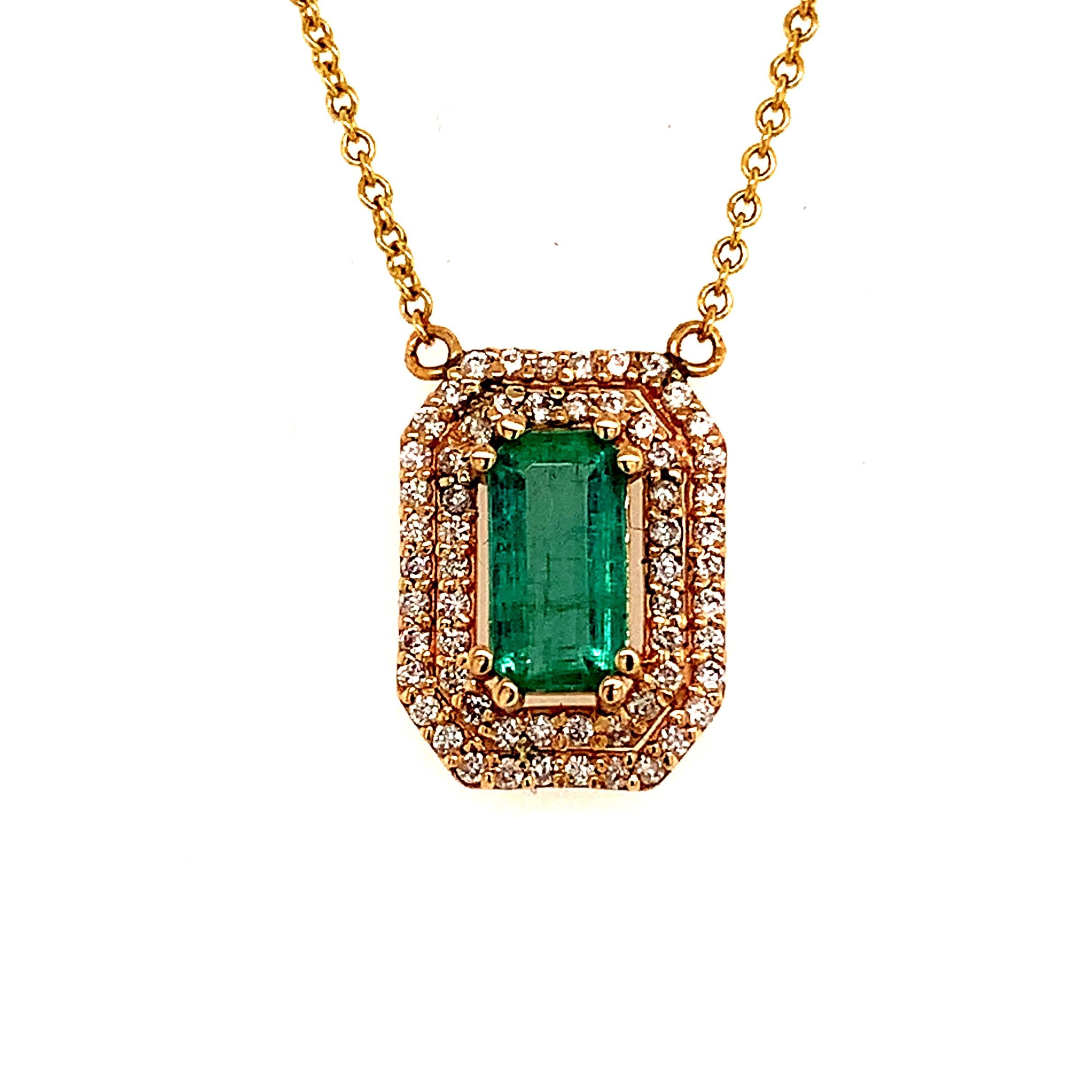Natural Emerald Diamond Necklace 14k Gold 1.21 Tcw Certified In New Condition For Sale In Brooklyn, NY