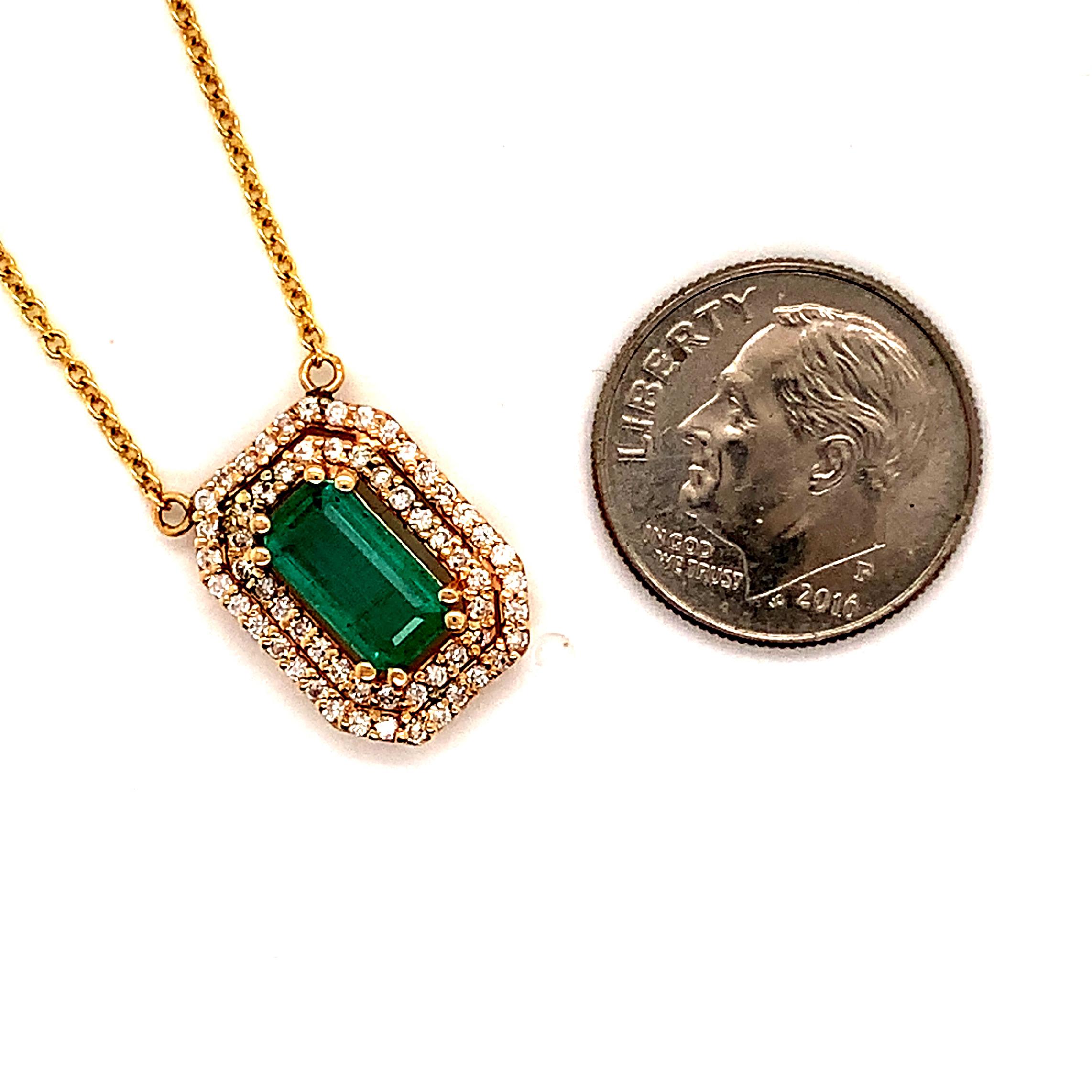 Natürliche Smaragd-Diamant-Halskette 14k Gold 1,21 Tcw zertifiziert Damen im Angebot