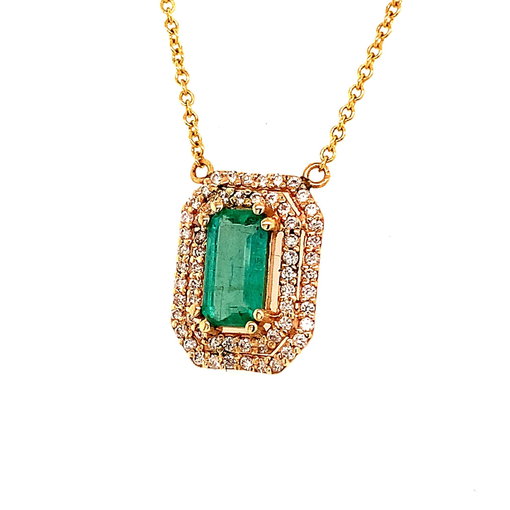 Natural Emerald Diamond Necklace 14k Gold 1.21 Tcw Certified For Sale 1
