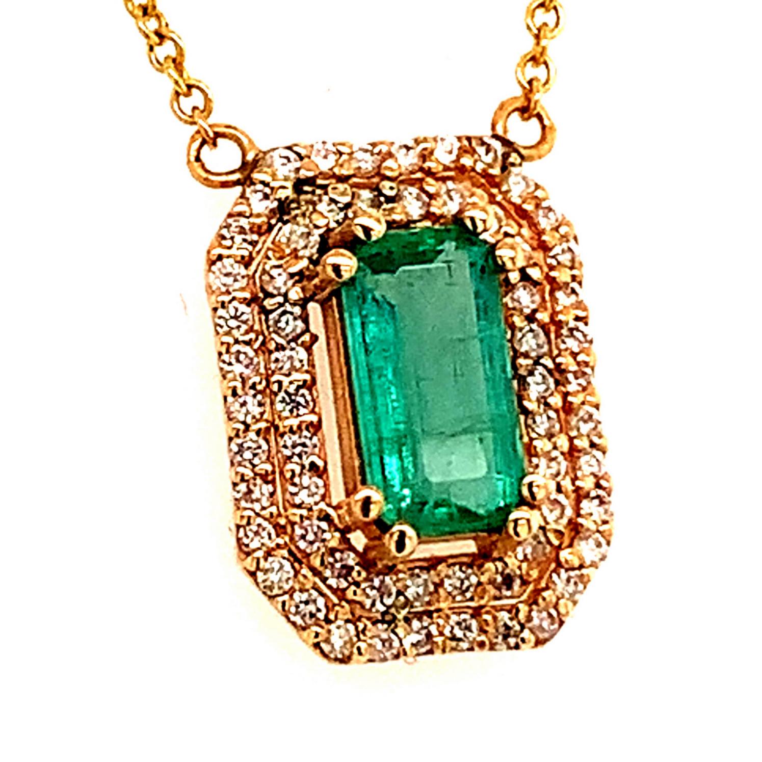 Natural Emerald Diamond Necklace 14k Gold 1.21 Tcw Certified For Sale 2