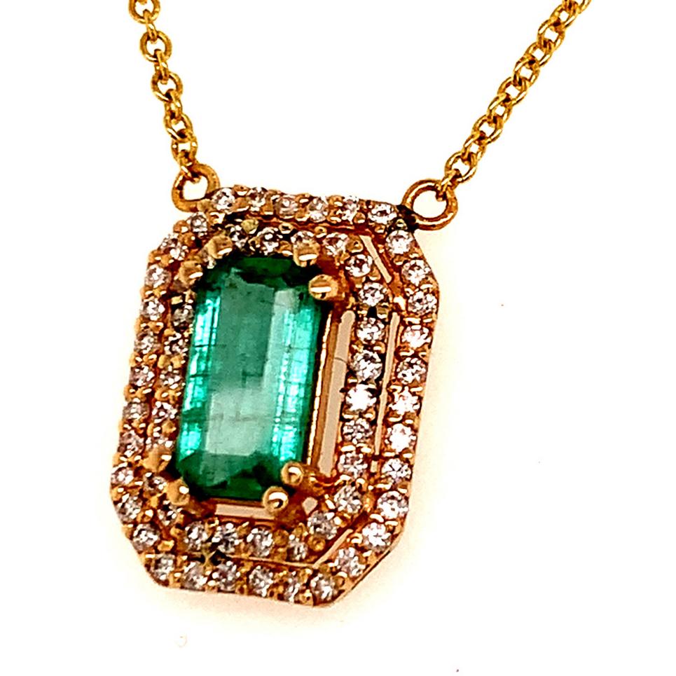 Natural Emerald Diamond Necklace 14k Gold 1.21 Tcw Certified For Sale 3