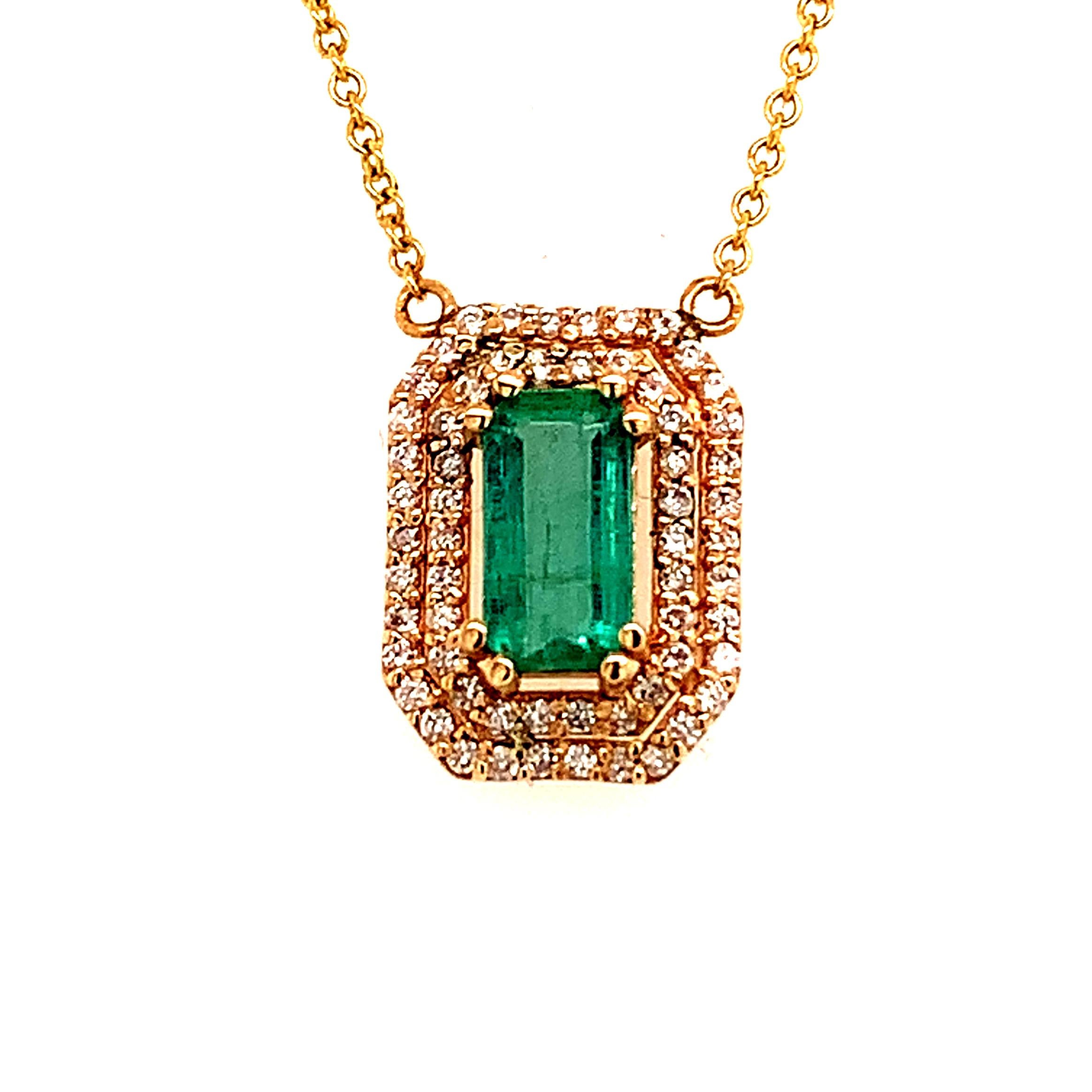 Natural Emerald Diamond Necklace 14k Gold 1.21 Tcw Certified For Sale 4