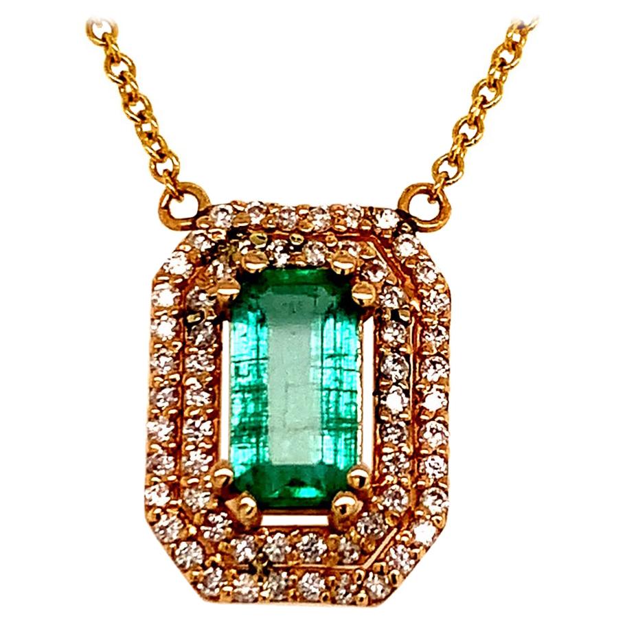 Natural Emerald Diamond Necklace 14k Gold 1.21 Tcw Certified For Sale