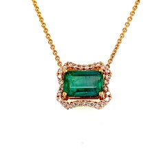 Natural Emerald Diamond Necklace 14k Gold 1.63 TCW Certified