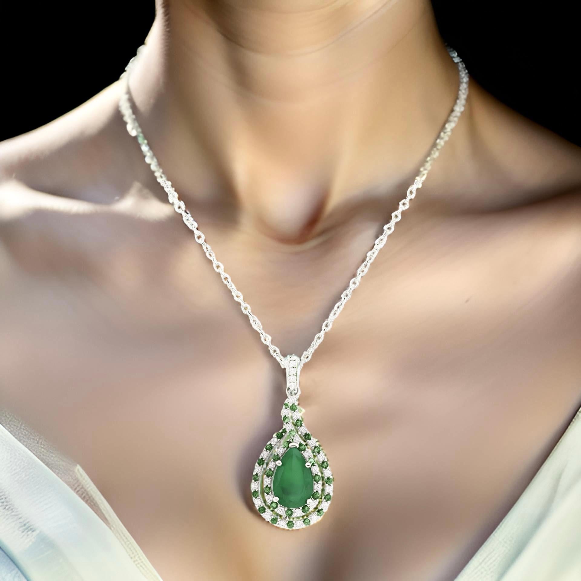 Natural Quality Emerald and Diamond Pendant Necklace with an 18
