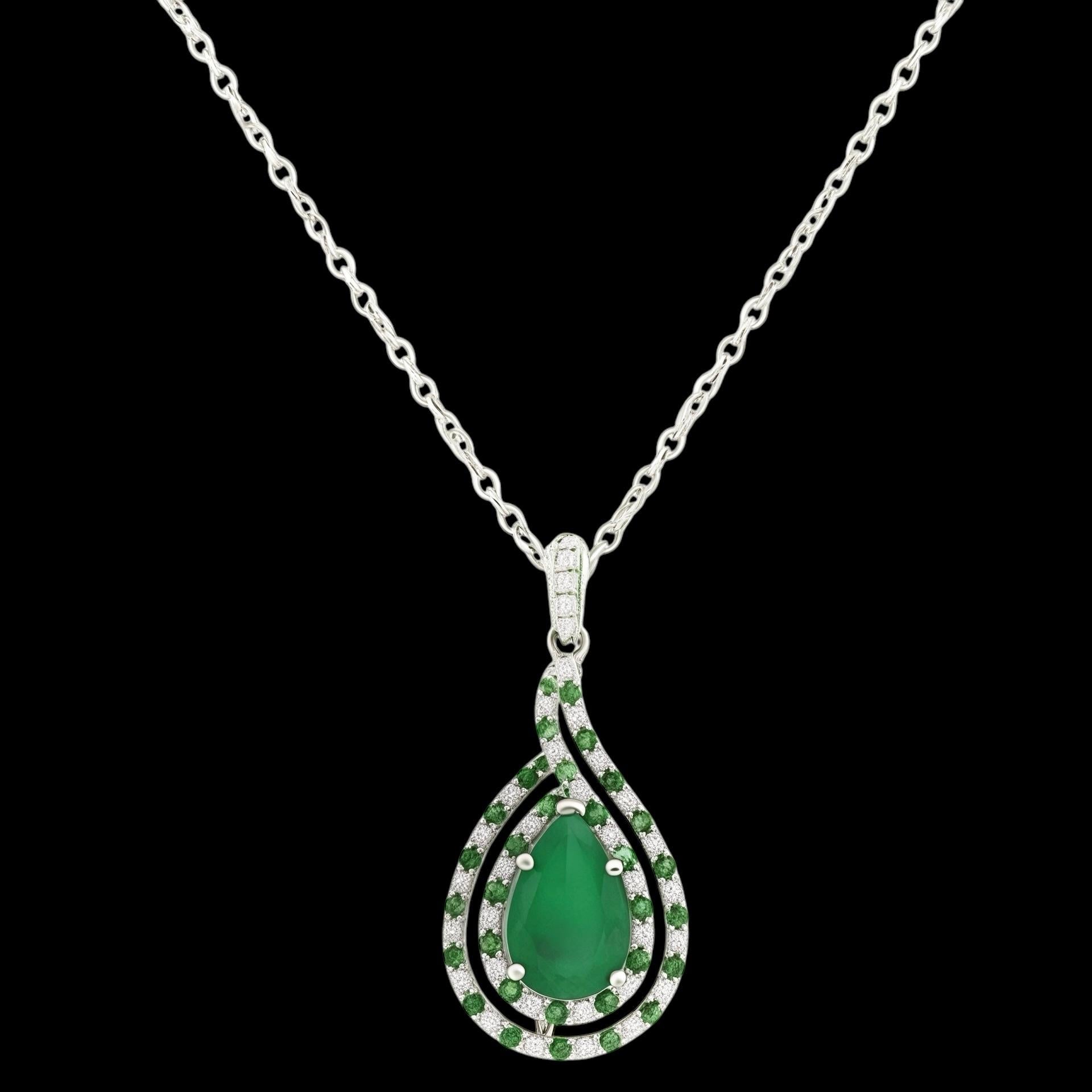 Natural Emerald Diamond Necklace 18